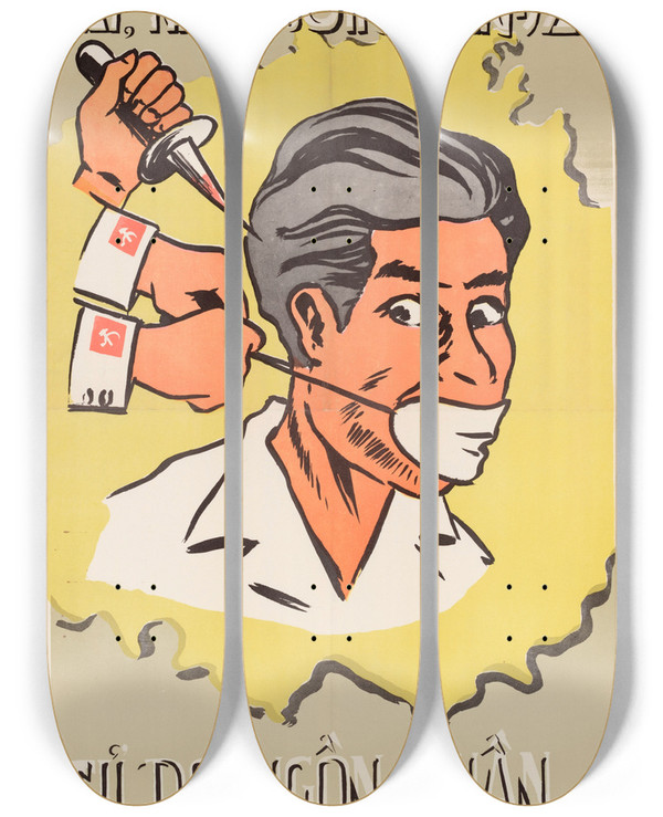 Triptych art skateboard deck of Us Information Agency Viet Poster 6 by U S Information Agency (1953-1999)