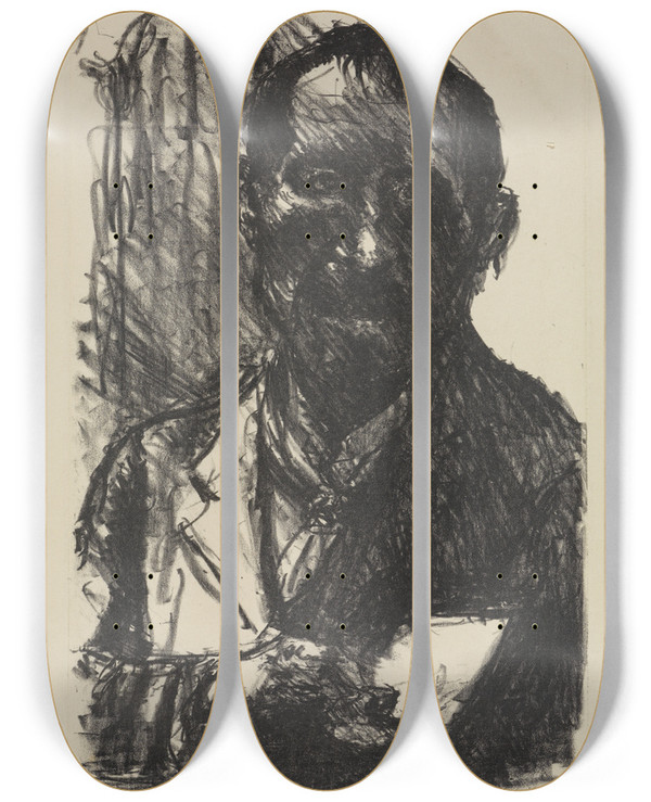 Triptych art skateboard deck of Lovis Corinth Selbstbildnis_6 by Lovis Corinth (1858-1925)