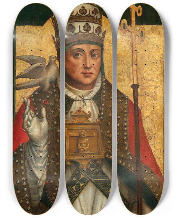 Triptych art skateboard deck of Defendente Ferrari Saint Gregory The Great by Defendente Ferrari (1510-1531)