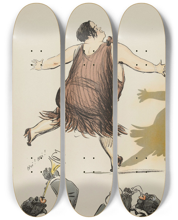 Triptych art skateboard deck of Georges Goursat Sem Hei Hei by Georges Goursat (Sem) (1863-1934)