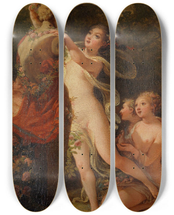 Triptych art skateboard deck of Jacques Antoine Vallin Offrande Pan by Jacques Antoine Vallin (1760-1835)
