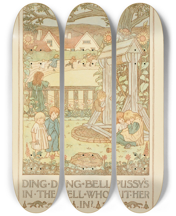 Triptych art skateboard deck of F D Bedford Dingdongbell by F. D. Bedford