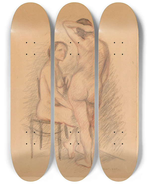 Triptych art skateboard deck of Zygmunt Waliszewski Two Nudes by Zygmunt Waliszewski (1897-1936)