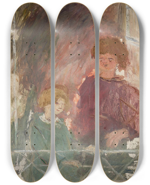 Triptych art skateboard deck of Tadeusz Makowski Two Children On A Balcony by Tadeusz Makowski (1882-1932)