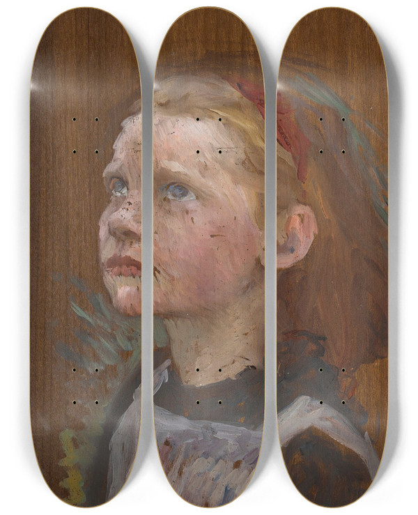 Triptych art skateboard deck of Sir George Clausen Studyof A Girl by Sir George Clausen (1852-1944)