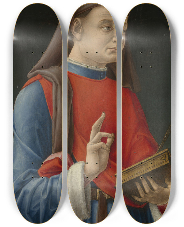 Triptych art skateboard deck of Bartolomeo Vivarini Saint Cosmas Or Damian by Bartolomeo Vivarini (1450-1491)