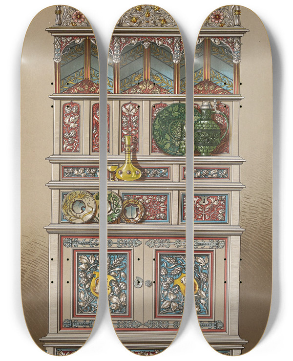 Triptych art skateboard deck of Anton Seder Die Pflanze In Kunst Und Gewerbe Pl049 by Anton Seder (1850-1916)