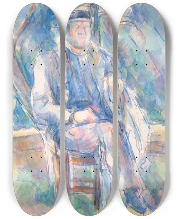 Triptych art skateboard deck of Paul Czanne Man Wearing A Straw Hat by Paul Cezanne (1839-1906)