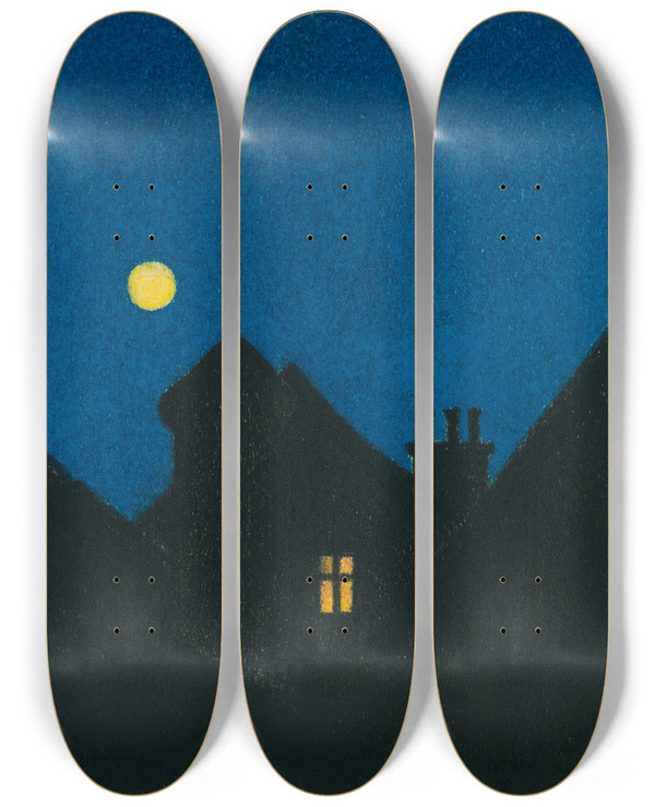Triptych art skateboard deck of Karl Wiener Mondnacht by Karl Wiener (1901-1949)