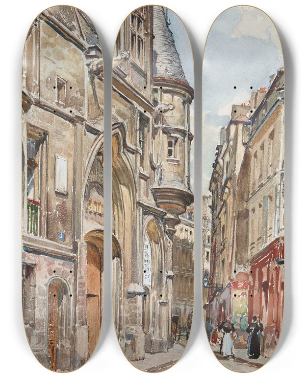 Triptych art skateboard deck of Frdric Houbron Lhtel De Sens 1 Rue Du Figuier En 1898 4Me Arrondissement by Frederic Houbron (1851-1908)