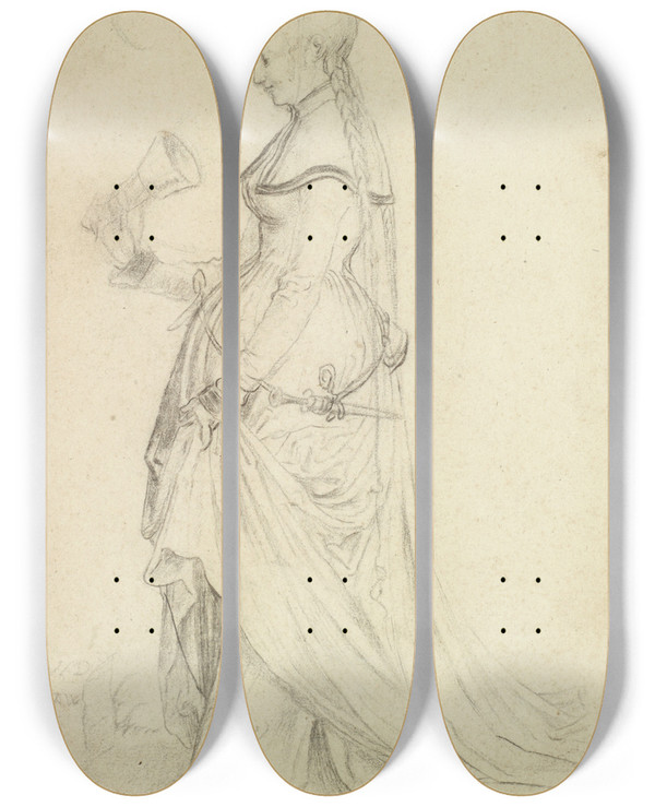 Triptych art skateboard deck of Niklaus Manuel Studie Zu Einer Trichten Jungfrau_2 by Niklaus Manuel (1484-1530)