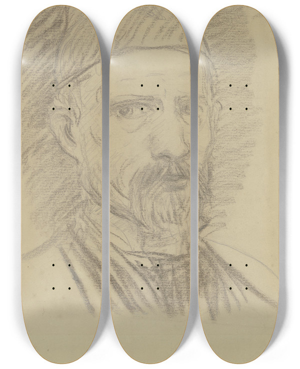 Triptych art skateboard deck of Hans Von Mares Selfportrait by Hans Von Marees (1837-1887)