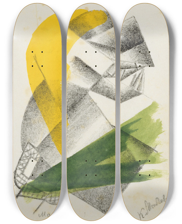 Triptych art skateboard deck of Kazimir Malevich Gebet Ii by Kazimir Malevich (1879-1935)