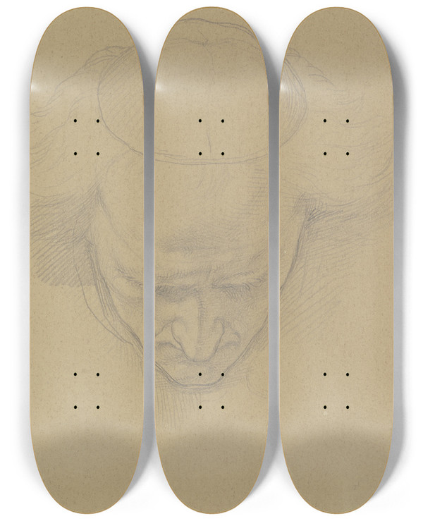 Triptych art skateboard deck of Eduard Von Steinle Gesenkter Kopf Eines Cardinal Penitenziario Maggiore In Der Heiligen Woche Zu St Peter In Rom by Eduard Von Steinle (1810-1886)