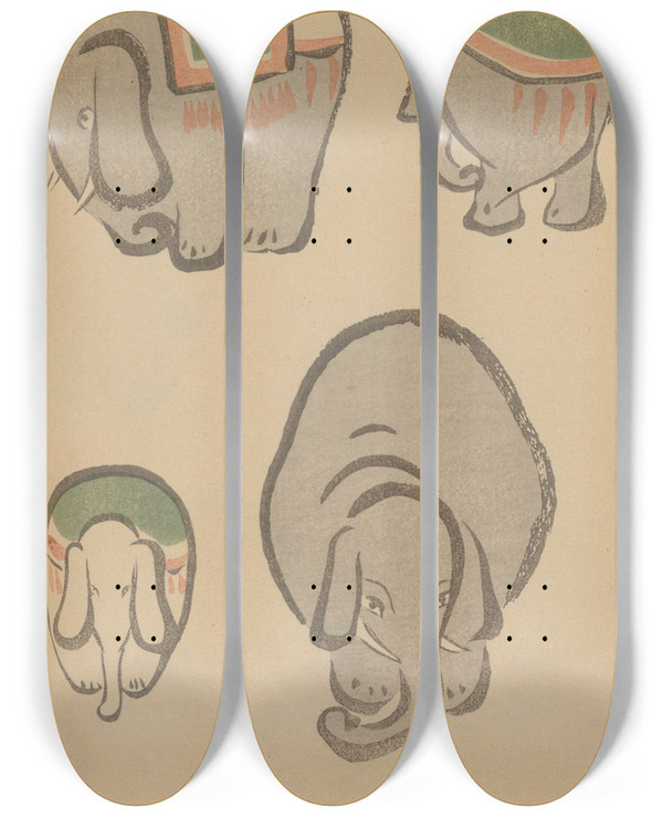 Triptych art skateboard deck of Masayoshi Kitao Choju Ryakugashiki Pl03 by Kitao Masayoshi (1764-1824)