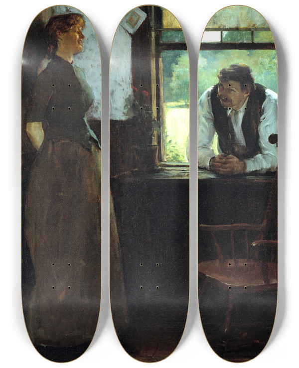 Triptych art skateboard deck of William Thomas Smedley One Day In June by William Thomas Smedley (1858-1920)