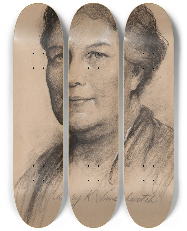 Triptych art skateboard deck of Samuel Johnson Woolf Mary Melinda Kingsbury Simkhovitch by Samuel Johnson Woolf (1880-1948)