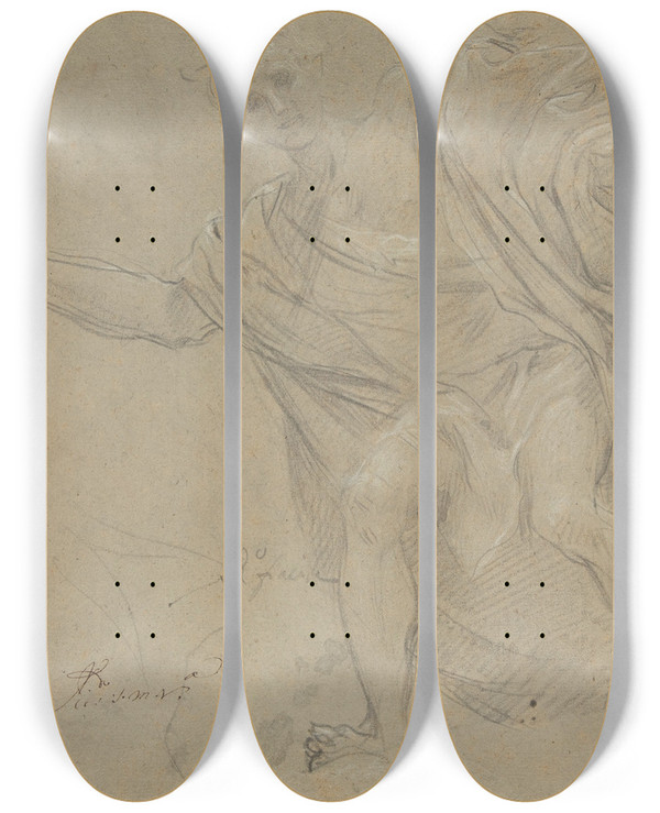 Triptych art skateboard deck of Baldassarre Franceschini Standing Draped Male Figure by Baldassarre Franceschini (1611-1689)