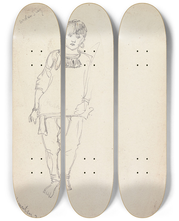 Triptych art skateboard deck of William Simpson Sketch Of A Woman Amritsar 26 March 1860 by William Simpson (1823-1899)