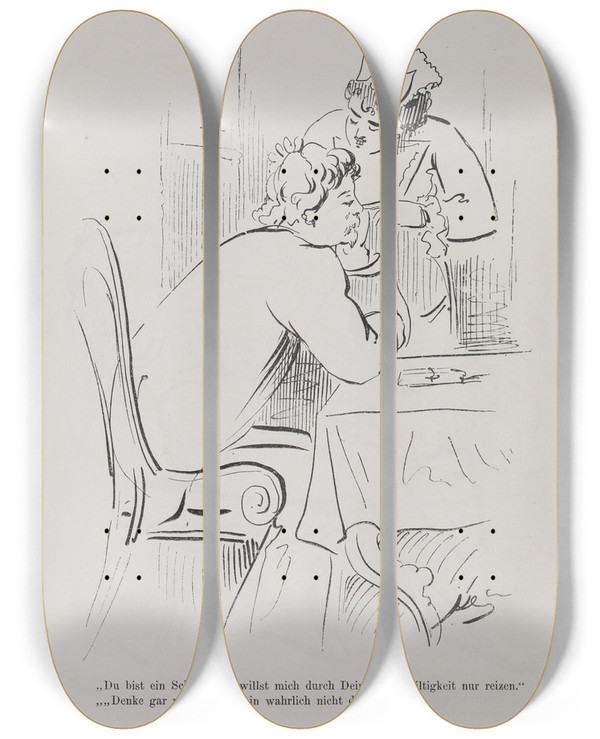 Triptych art skateboard deck of Karel Klic Bilderbuch Fur Hagestolze Pl014 by Karel Klic (1841-1926)