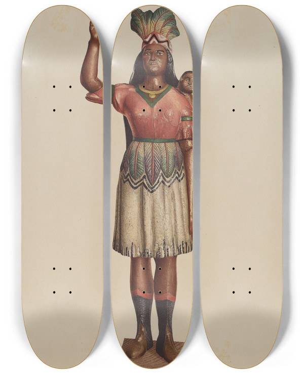 Triptych art skateboard deck of Robert Pohle Cigar Store Indian_1 by Robert Pohle