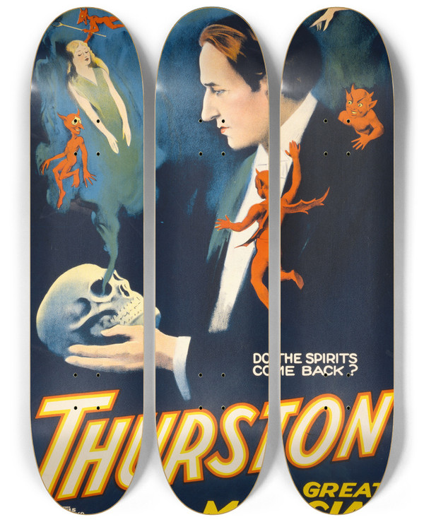 Triptych art skateboard deck of Otis Lithograph Co Thurston The Great Magician The Wonder Show Of The Universe_1 by The Otis Lithograph Co (19-20-)