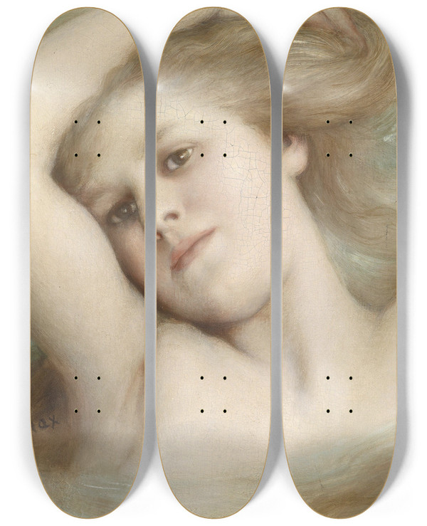 Triptych art skateboard deck of Gabriel Von Max Kopf Eines Trumenden Mdchens by Gabriel Von Max (1840-1915)