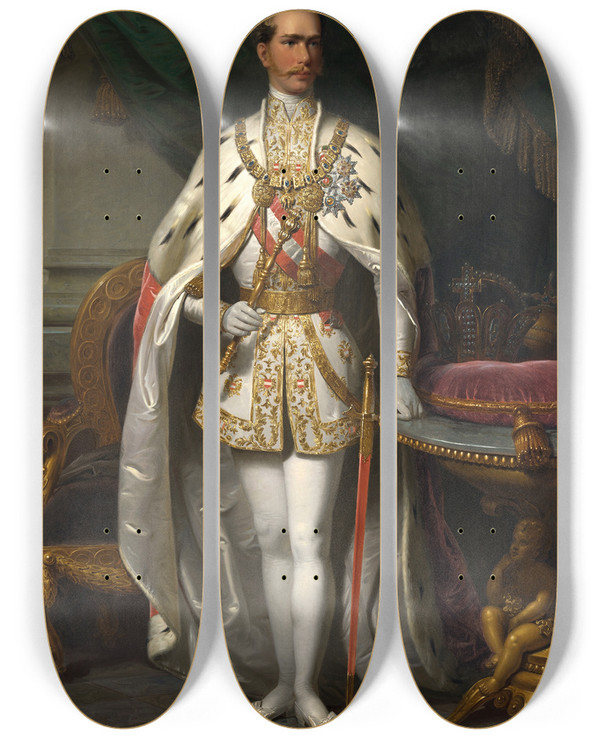 Triptych art skateboard deck of Franz Russ The Younger Kaiser Franz Joseph I by Franz Russ The Younger (1844-1906)