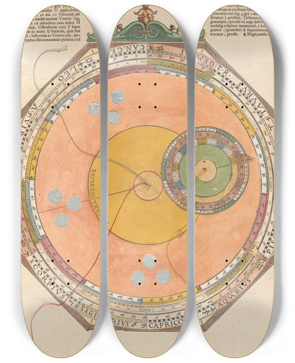 Triptych art skateboard deck of Petrus Apianus Astronomicum Csareum Pl 011 by Petrus Apianus (1495-1552)