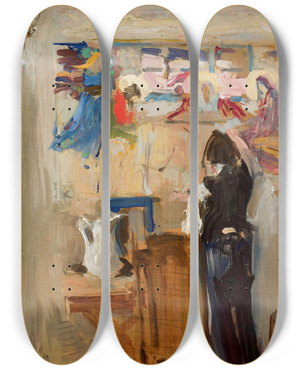 Triptych art skateboard deck of Konrad Krzyanowski Painter Janusz Nawroczyski In The Studio Sketch by Konrad Krzyzanowski (1872-1922)