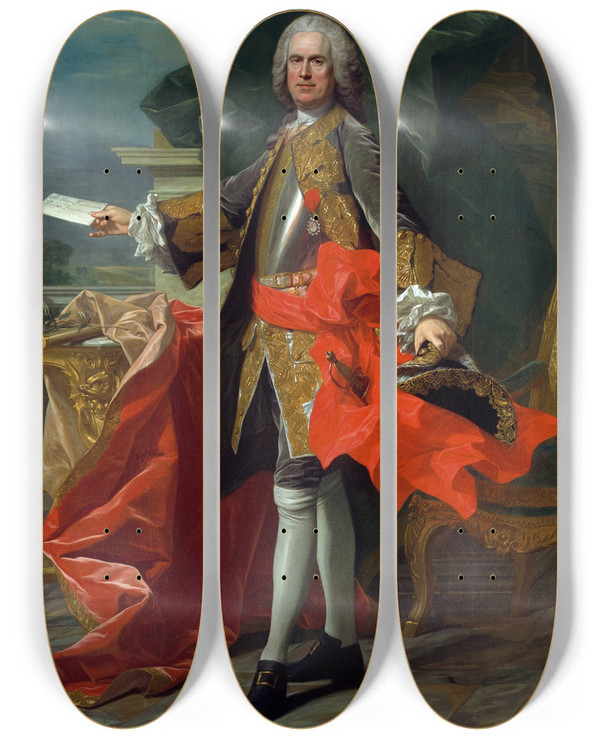 Triptych art skateboard deck of Louismichel Van Loo Portrait Of Richard Wall 16941778 Spanish Ambassador To Britain by Louis Michel Van Loo (1707-1771)
