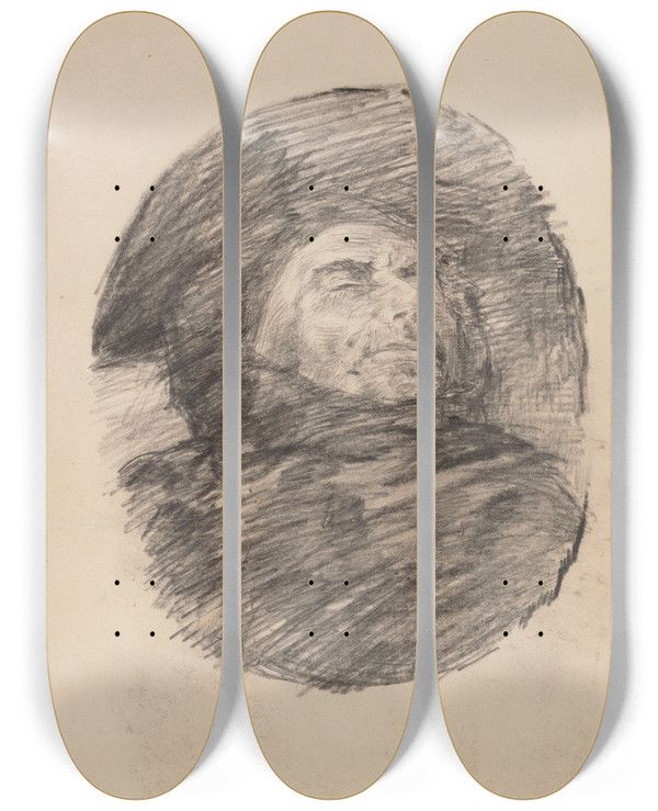 Triptych art skateboard deck of James Ensor Dead Monk by James Ensor (1860-1949)