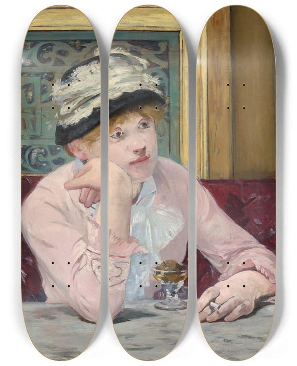 Triptych art skateboard deck of Douard Manet Plum Brandy by douard Manet (1832-1883)