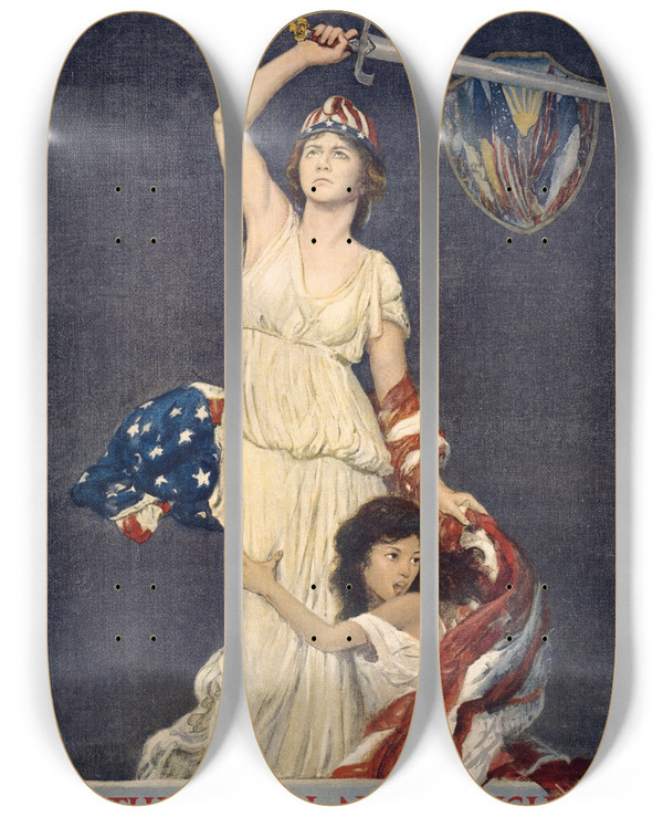 Triptych art skateboard deck of Douglas Volk They Shall Not Perish American Committee For Relief In The Near East by Douglas Volk (1856-1935)