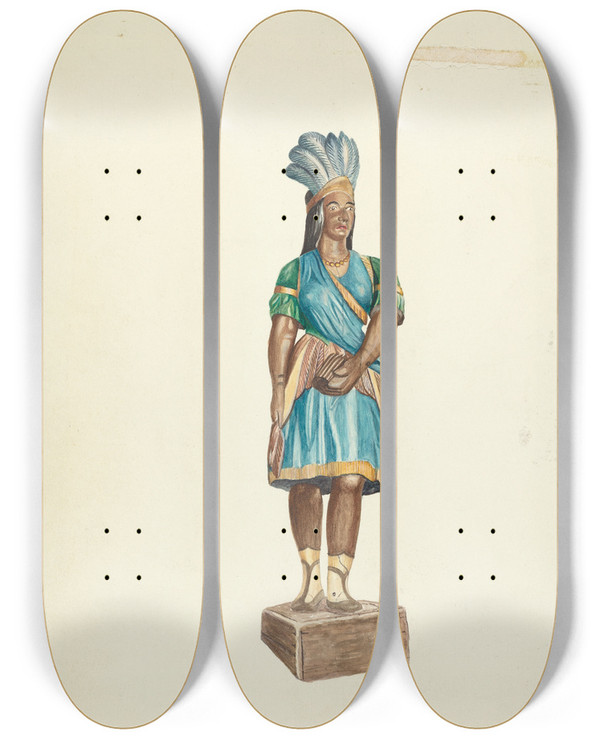 Triptych art skateboard deck of Marius Hansen Wooden Indian Female by Marius Hansen
