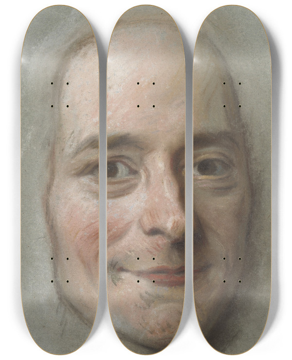 Triptych art skateboard deck of Mauricequentin De La Tour Portrait Of Voltaire by Maurice-Quentin de La Tour (1704-1788)