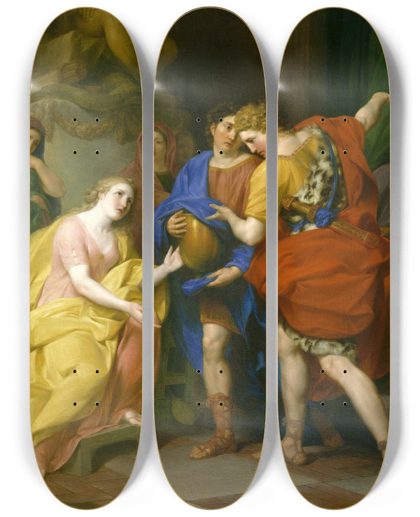 Triptych art skateboard deck of Anton Von Maron The Return Of Orestes by Anton Von Maron (1733-1808)