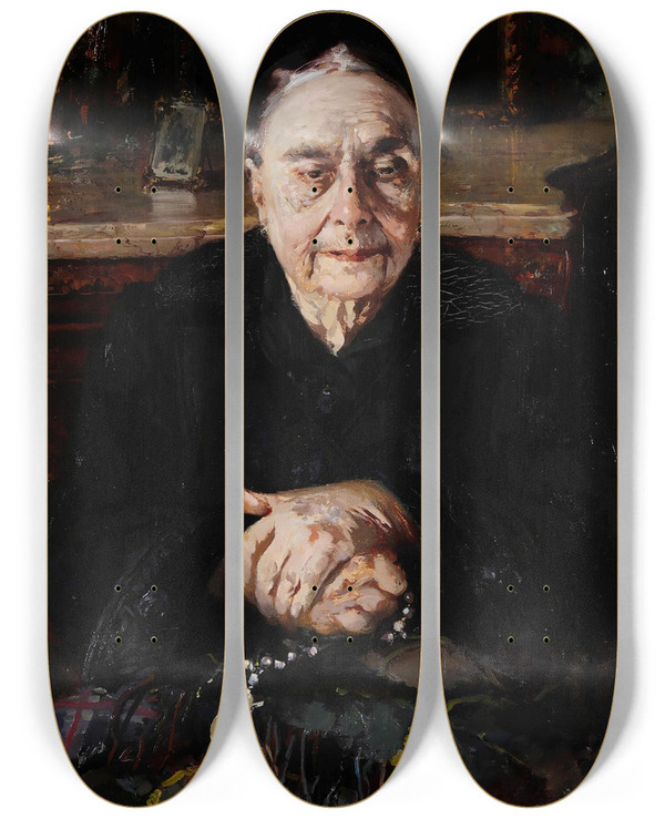 Triptych art skateboard deck of Vincenzo Irolli Ritratto Di Rachele Pisani Pellegrino by Vincenzo Irolli (1860-1949)