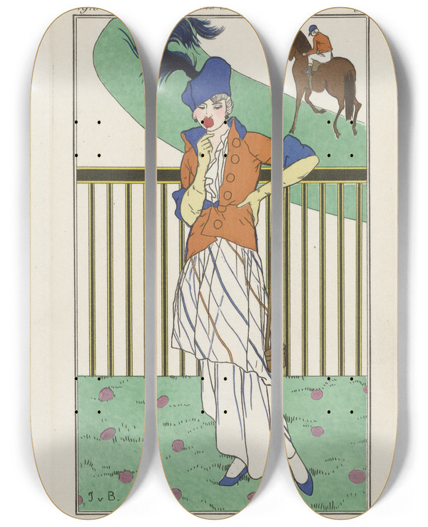 Triptych art skateboard deck of Jan Van Brock Journal Des Dames Et Des Modes The Fashion Illustrators_2 by Jan Van Brock (19-20-)