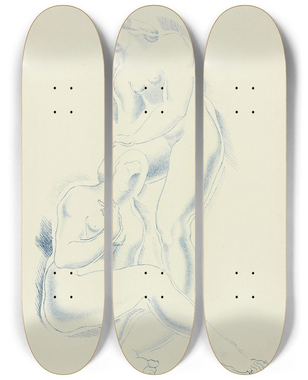Triptych art skateboard deck of After Auguste Rodin Nude 2 by After Auguste Rodin (1840-1917)