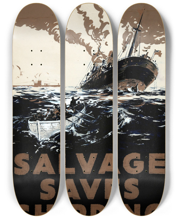 Triptych art skateboard deck of E Oliver Salvage Saves Shipping by E Oliver (20-)