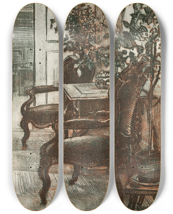 Triptych art skateboard deck of Eero Jrnefelt Interior Of Suviranta_2 by Eero Jarnefelt (1863-1937)