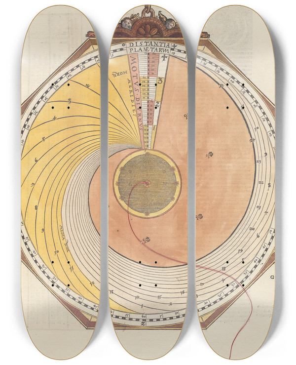Triptych art skateboard deck of Petrus Apianus Astronomicum Csareum Pl 019 by Petrus Apianus (1495-1552)