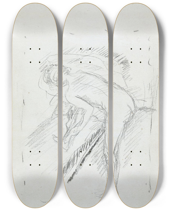 Triptych art skateboard deck of Pierre Bonnard Nu La Toilette by Pierre Bonnard (1867-1947)