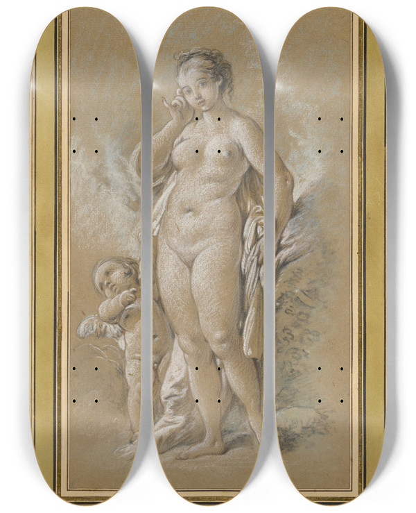 Triptych art skateboard deck of Franois Boucher Venus And Cupid_2 by Francois Boucher (1703-1770)