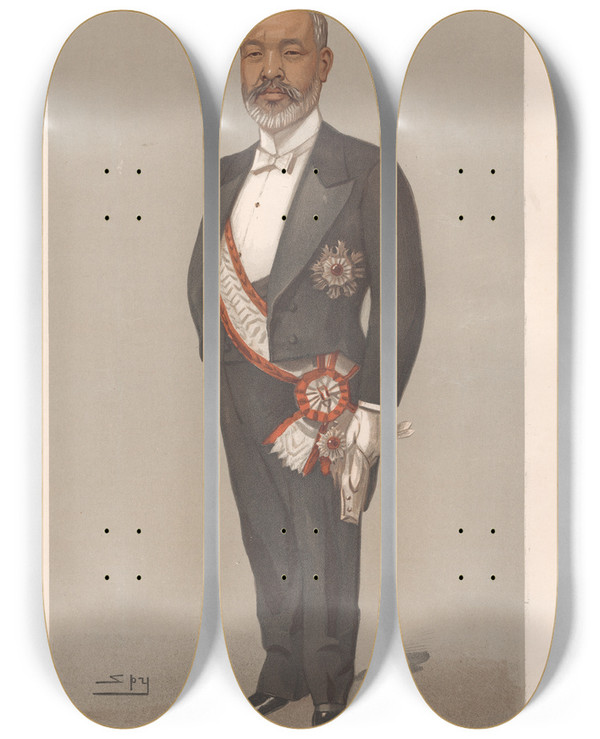 Triptych art skateboard deck of Leslie Matthew Ward Ambassadors To England Japan The Viscount Tadasu Hayashi 24 April 1902 by Leslie Matthew Ward (1851-1922)