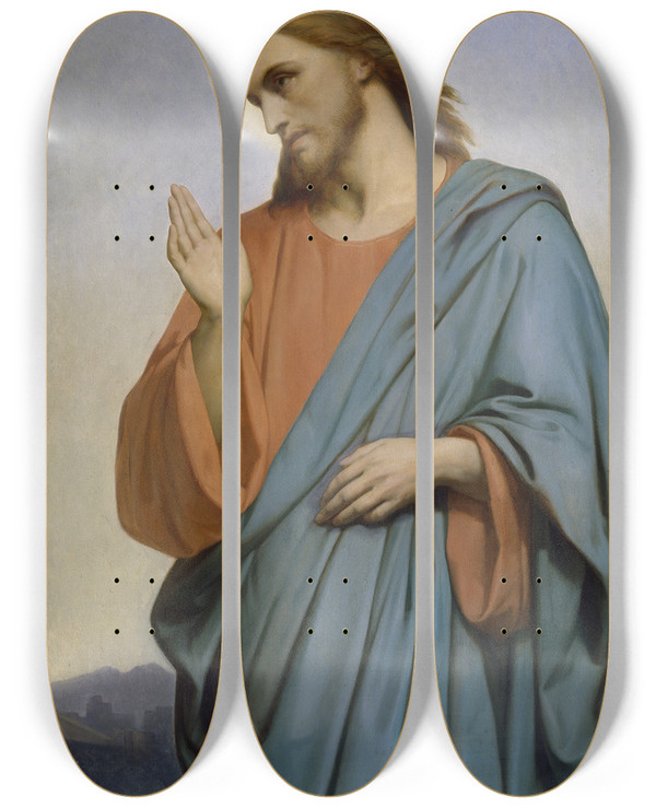 Triptych art skateboard deck of Ary Scheffer Christ Weeping Over Jerusalem by Ary Scheffer (1795-1858)