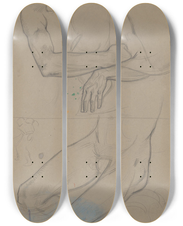 Triptych art skateboard deck of Richard Nicolas Roland Holst Boven En Onderlichaam Van Mannelijk Naakt Met Kind by Richard Nicolaus Roland Holst (1868-1938)