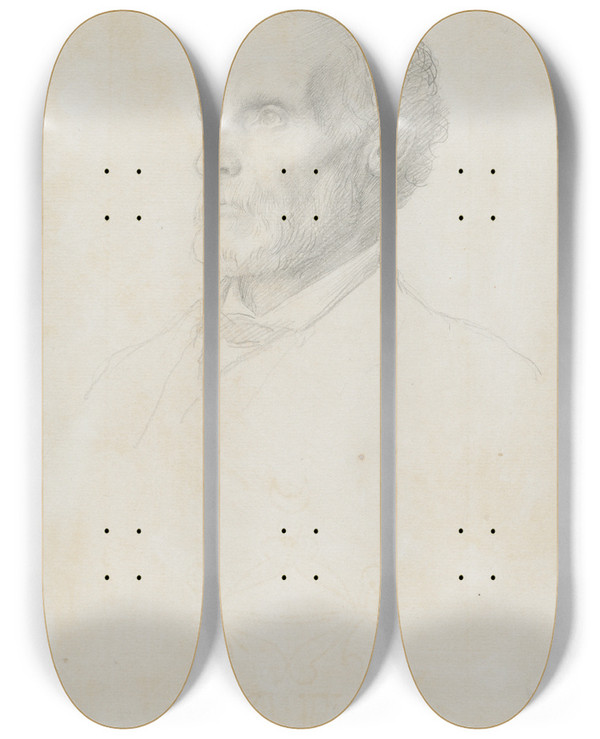 Triptych art skateboard deck of Alphonse Legros Portrait Of Sir Frederick W Burton Director Of The National Gallery London by Alphonse Legros (1837-1911)