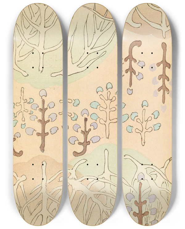 Triptych art skateboard deck of Korin Furuya Editor Bijutsukai Pl104 by Korin Furuya (Editor) (1875-1910)